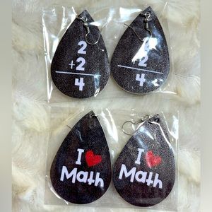 Set of 2 math teacher earrings I love math & addition pair